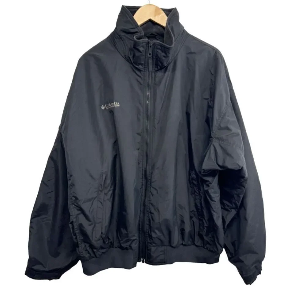 Columbia Black Windbreaker Jacket Mens XL Full Zip Heavy Waterproof Coat‎